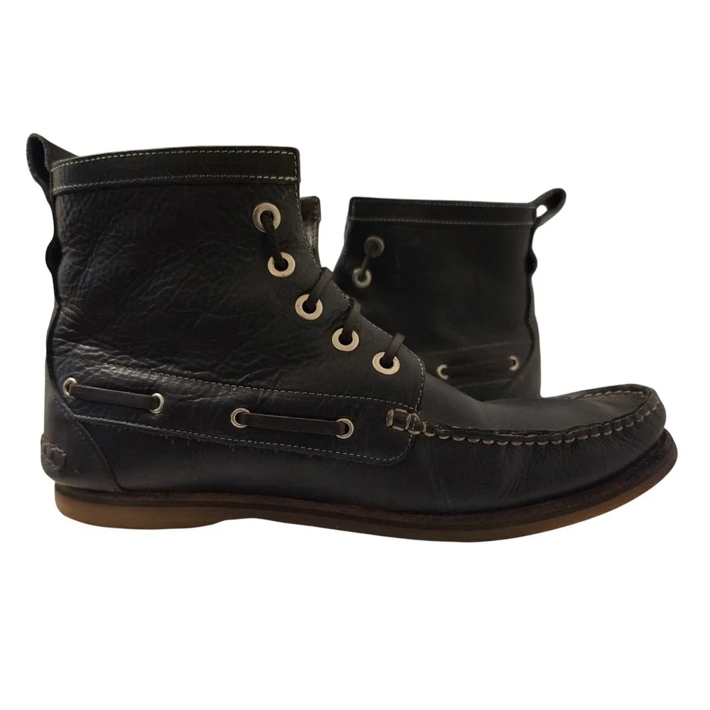 Vintage Hand Sewn Moccasin Boots Mens Black Leather‎ Made in Portugal Gum Soles